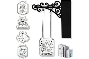 ZMJY Set of 5 Custom Book Genre Dividers - Decorative Hanging Shelf Signs with Chains for Home Library, Bookshelf Organization & Reading Corner Decor, Easy Mount Tavern Style Bookcase Labels