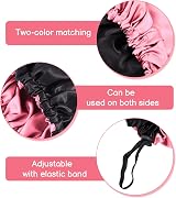 Fuyamp Satin Sleep Cap 2 Pack Adjustable Silky Shower Bonnet Pink Rose Red view 4