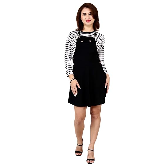Buy INSPIRE THE NEXT Cotton Lycra Dungaree Skirt with Top for Women (32, Black) at Amazon.in