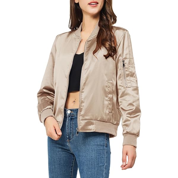 Amazon.com: YEABEDA Satin Bomber Jacket Women Casual Fall