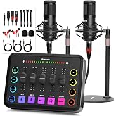 H1 Podcast Equipment Bundle for 2, Dual Condenser Mics with Audio Interface | Podcast Kit with XLR Input,48V Phantom Power for 2-Person Podcasting,Recording,Streaming,Gaming PC/Phone