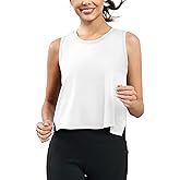KevaMolly Workout Tank Tops for Women Flowy Cropped Shirts UPF50+ Breathable Crew Neck Athletic Yoga Running Crop Tops