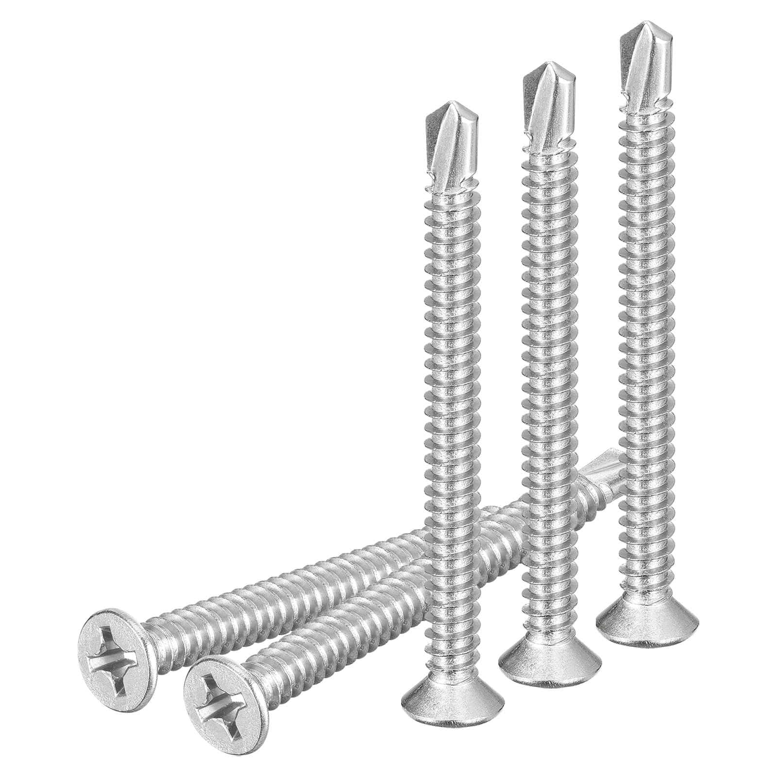 DTGN 25Pcs ST6.3x75mm Self Drilling Screws, 410 Stainless Steel Flat Head Phillips Sheet Metal Screw - Good for Wood to Metal, Furniture - Silver