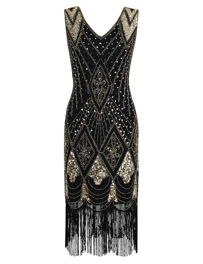 PrettyGuide Damen 1920er Gatsby Art Deco Pailletten Cocktail Charleston Kleid