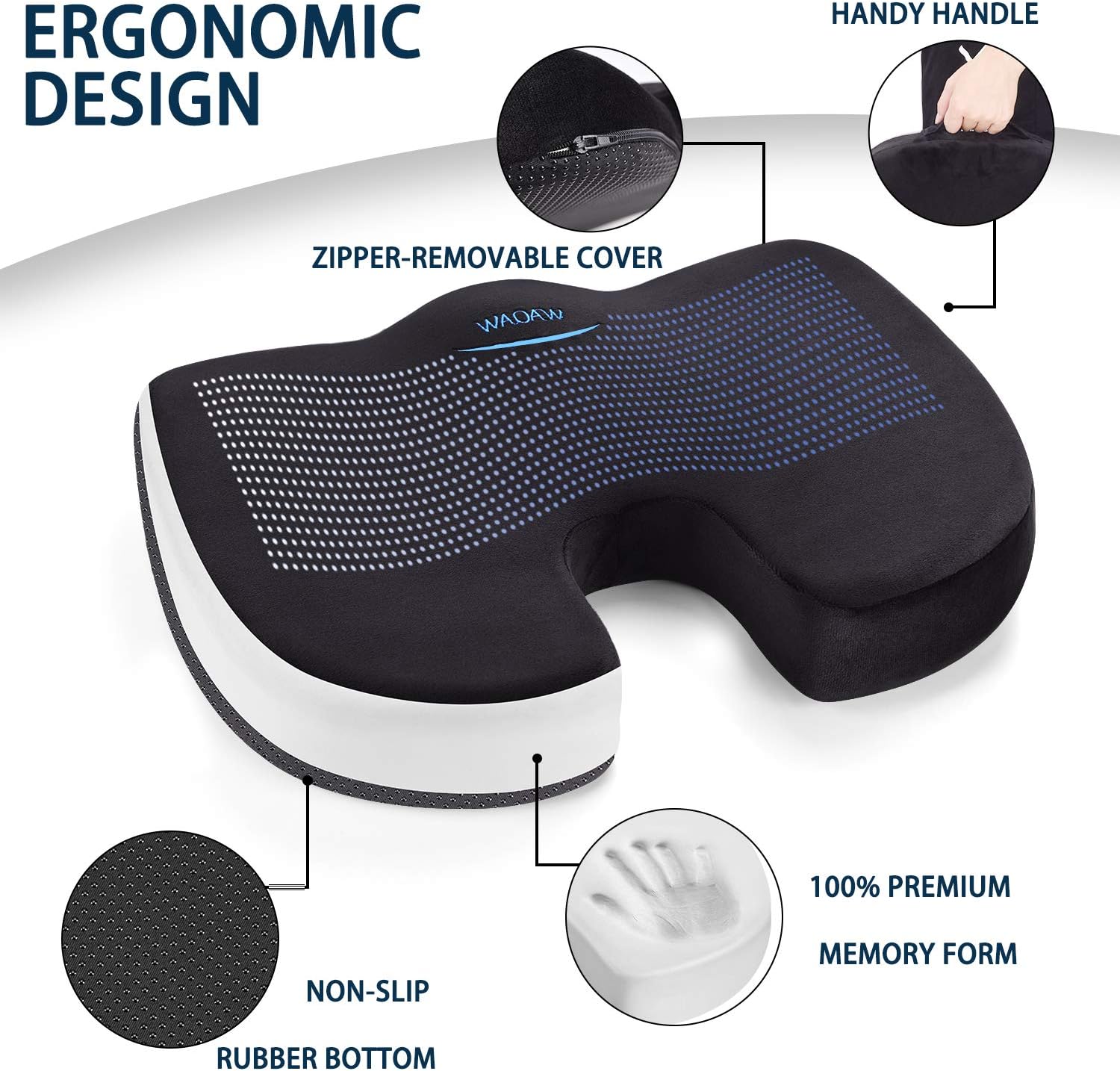 WAOAW Seat Cushion for Office Chair Memory Foam Car Seat Cushion for Coccyx,Hip,and Tailbone Pain: Home & Kitchen