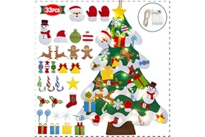 Airensky Felt Christmas Tree Set with String Lights, 3.2ft DIY Christmas Tree Set with 33 Pieces of Removable Christmas Ornament Decoration,for Kids Toddlers Felt Craft Kits for Xmas Gifts，White Edge