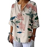 Blouse for Women Dressy Casual V Neck 3/4 Sleeve Graphic Tees Summer Trendy Shirts Lightweigh Oversized Tops