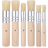 6pcs Stencil Brush Set 6 Sizes Wooden Stencil Brushes Natural Bristle Template Paint Brushes for Acrylic Paint Oil Watercolor Art Painting On Wood Wall DIY Art Crafts Card Making