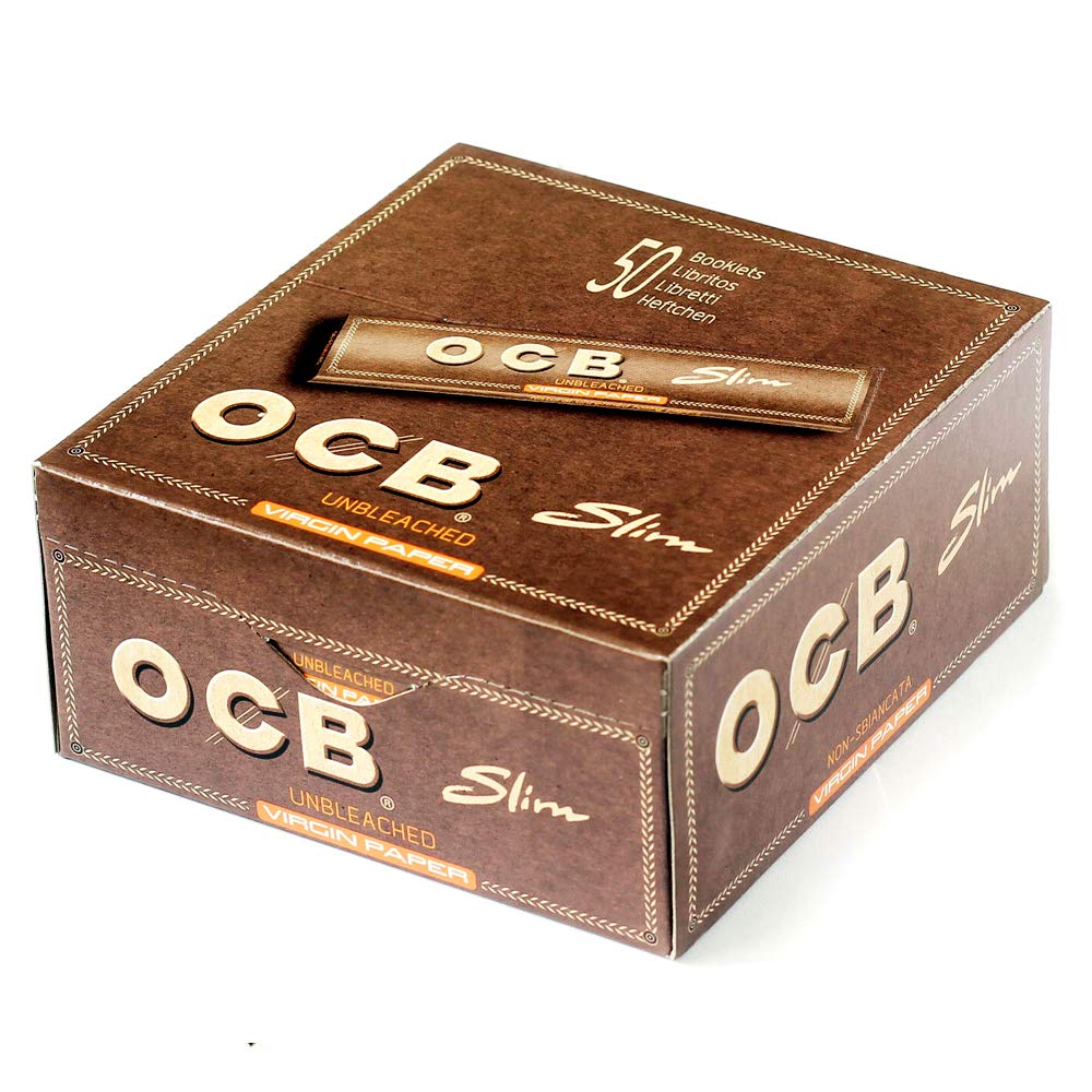 OCB UNBLEACHED SLIM VIRGIN PAPER KING SIZE SLIM CIGARETTE ROLLING PAPERS (50)