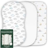 100% Organic Cotton Bassinet Sheets, 33" x 17", Watercolors, 3-Pack | GOTS Certified, Soft Breathable Percale Weave, Universal Fits Standard Oval &amp; Rectangular Mattress - for Boys &amp; Girls