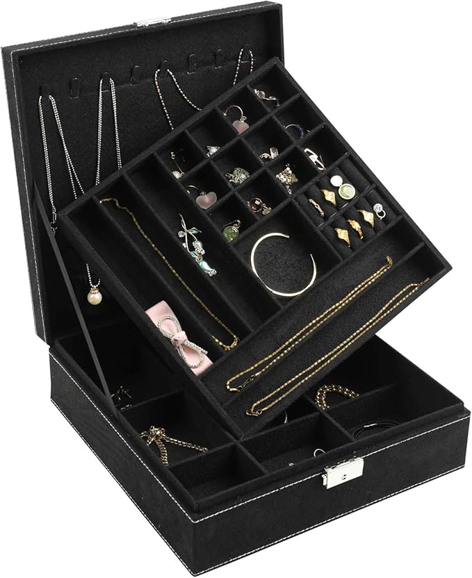 DerBlue Jewelry Case Jewelry Box for Women TwoLayer Lint