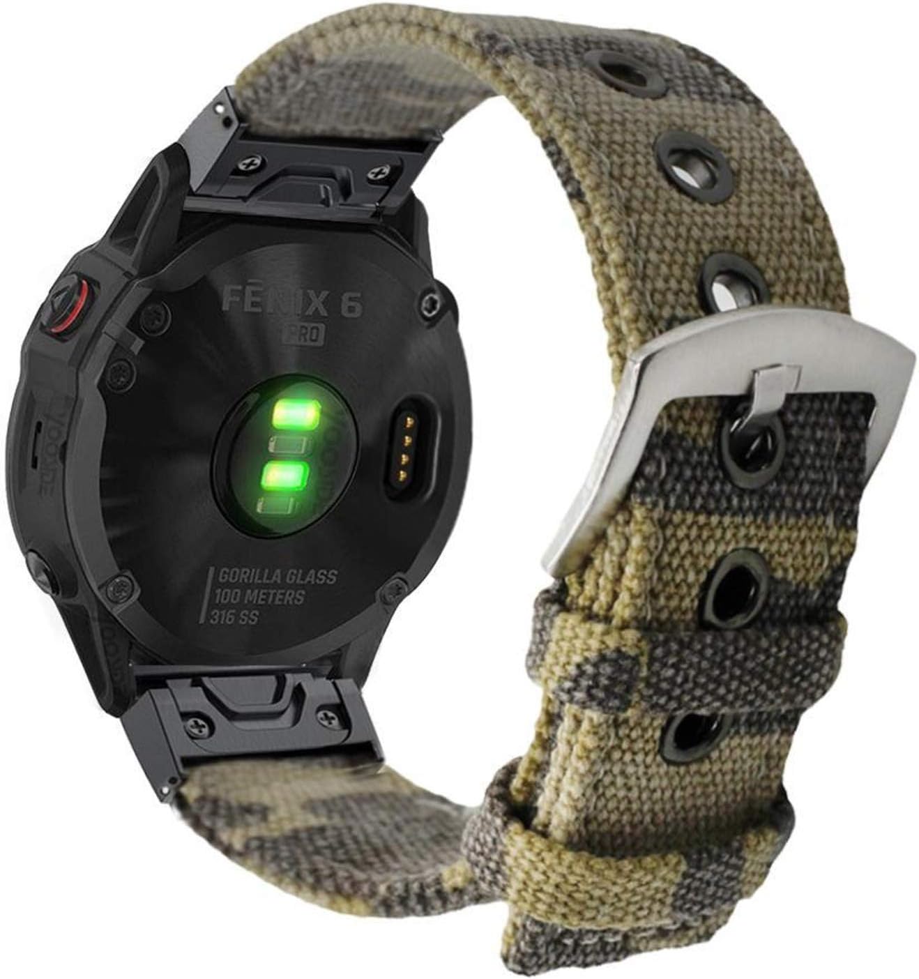 YOOSIDE Fenix 5 Quick Fit Watch Strap, 22mm Canvas Camouflage Stainless Steel Quick Release Replacement Watch Band Strap for Garmin Fenix 5/5 Plus,Approach S60,Quatix 5,Instinc,Forerunner 935