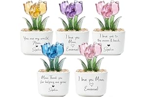 Personalized Glass Tulips Flower Pot, Custom Hand Blown Everlasting Floral Ornament with Text, Ceramic Planter Heartfelt Gift