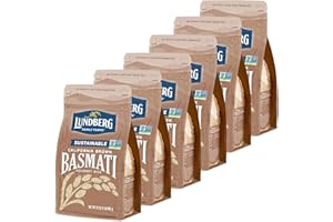Lundberg Basmati Rice, Long Grain Brown Rice - Non-Sticky, Fluffy Aromatic Rice, Sustainably Grown in California, Pantry Staples, 32 Oz (Pack of 6)