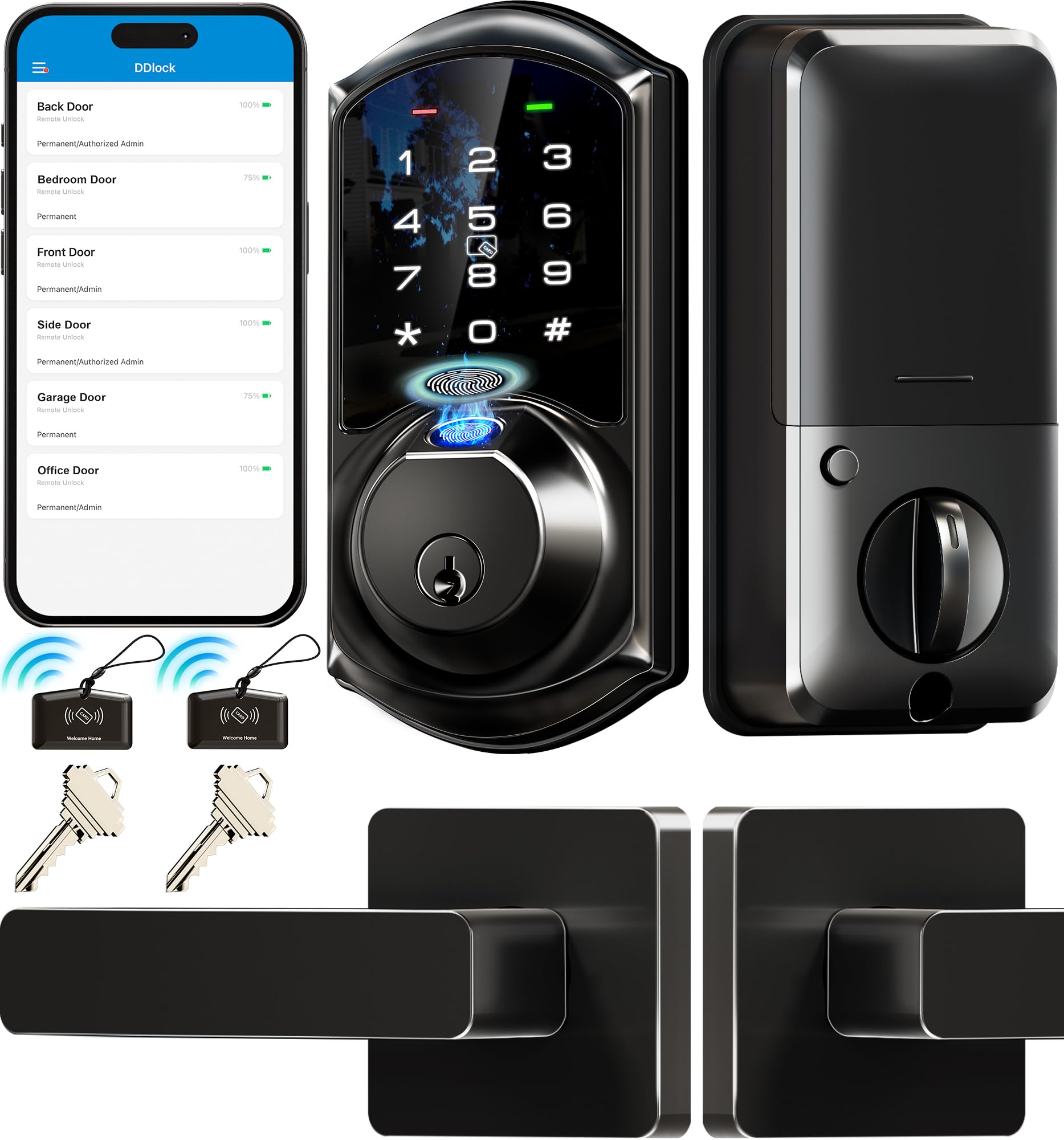 Photo 1 of Veise VE07-L Fingerprint Smart Locks for Front Door with Zinc Alloy Handle Set, App Control, Keyless Entry, Electronic Digital Keypad Deadbolt, Auto Lock, Waterproof, Easy to Install, Matte Black