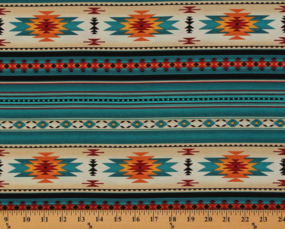 Buy Cotton Southwestern Native American Aztec Tucson 201 Turquoise
