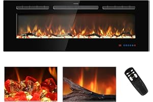 Kentsky 48 inches Electric Fireplace Inserts, Recessed and Wall Mounted Fireplace Heater, Linear Fireplace w/Thermostat, Remote & Touch Screen, Multicolor Flame, Timer, Log & Crystal, 750W/1500W