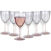 Silver Spoons Vintage Collection Clear Plastic Wine Glasses with Blush Stem - (Pack of 6) - Perfect for Weddings, Parties & Special Occasions