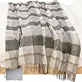 WAMSOFT Wool Throw Blanket 55x83 Inch Plaid Tartan Blankets Camping Throws Couch Throws Blankets for Travel 1.5lb