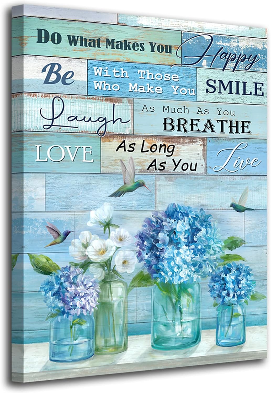 Paintings - LUEAXRG Inspirational Canvas Wall Art Flowers Wall Decor Bird Floral Canvas Pictures Do What Makes You Happy Prints Teal Wooden Board Rose Artwork for Living Room Bedroom Home Decor 16