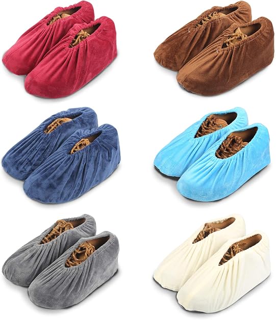 Lot De 5 Paires De Surchaussures Lavables Antidérapantes - Taille L 37-42 - Velours épais - Gris Et Rose - Pour Protéger Tapis Et Sols