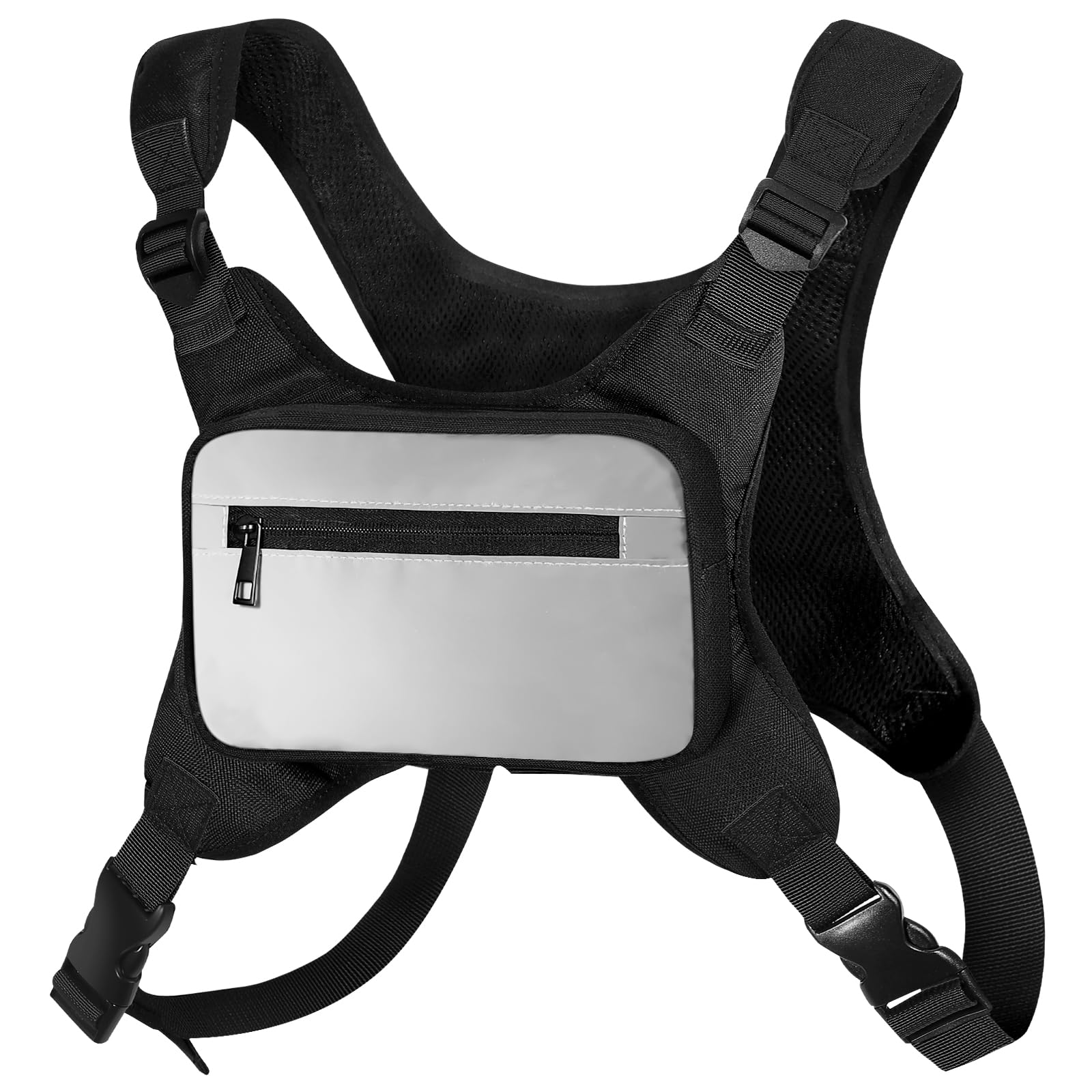 Neverwhy Chest Pack - Reflective Running Vest for Men, Water Resistant Phone Holder with Extra Storage, West Slope Running Gear Bag Chest Pack Workout Equipment, Black