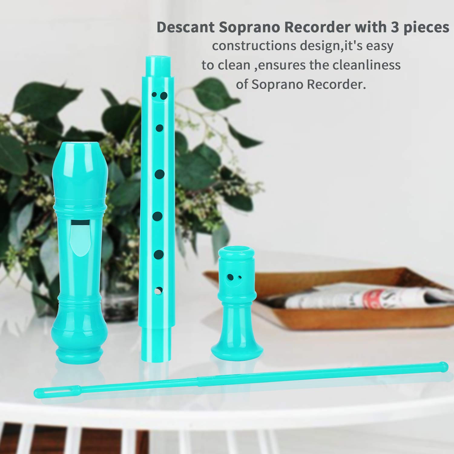 Lot-Yes 8-Hole Soprano Descant Recorder with Cleaning Rod + Case Bag Music Instrument (Green)
