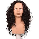 morvally Long Curly Dark Brown Synthetic Hair Wig for Cosplay Costume Halloween Party Wigs for Men