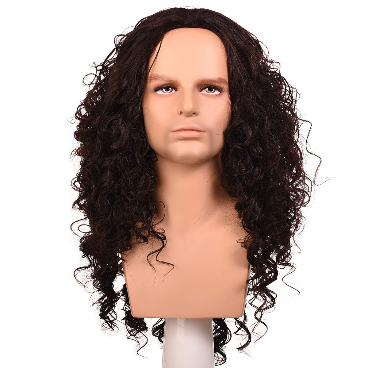 Morvally Long Curly Kinky Synthetic Dark Brown Wig for Cosplay Costume Halloween Party Wigs for Men