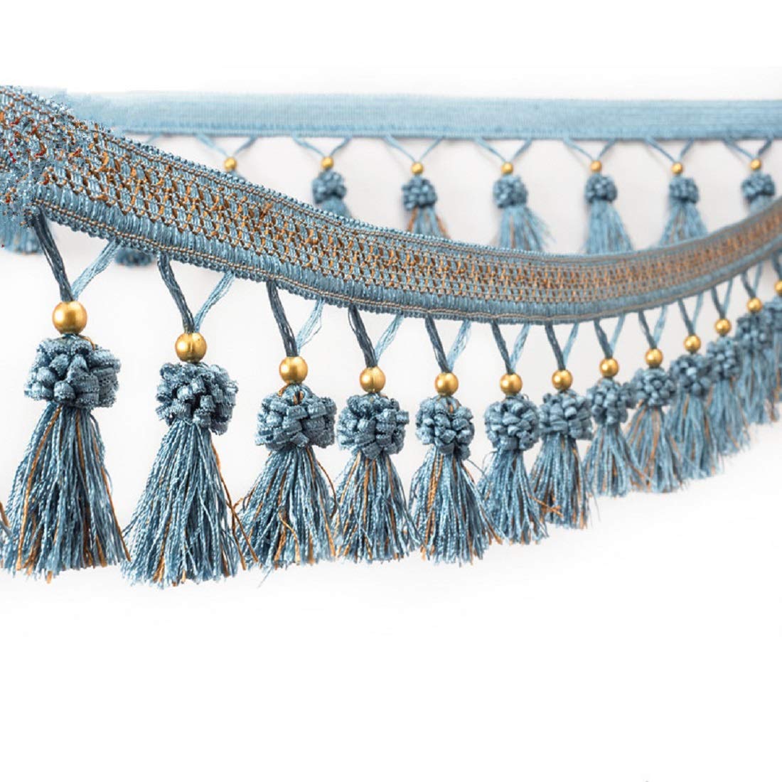 Yalulu 4 Yard European Style Braided Beaded Hanging Ball Tassel Fringe Trim Trimming Lace Ribbon Curtain Trim for Curtain Tablecloth Home Decoration (Deep Blue)