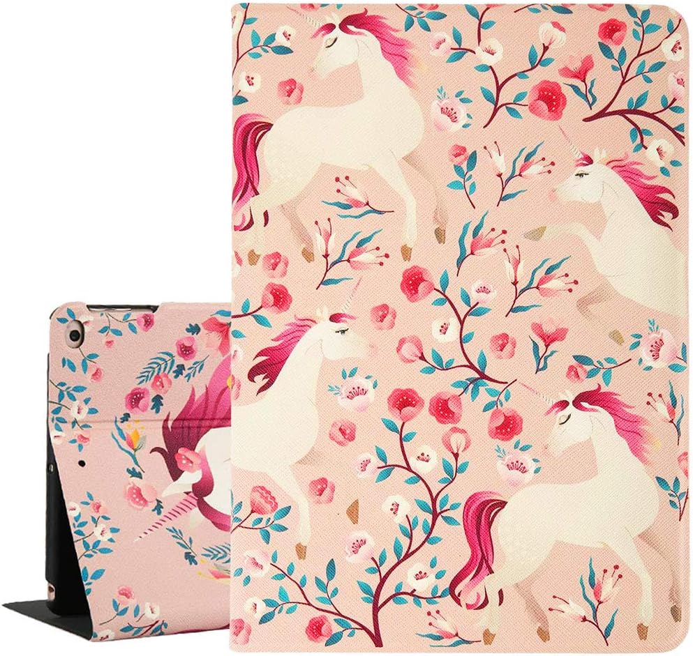 Hi Space Unicorn iPad Air 9.7 Case, Flower iPad Case 9.7, Pink Folio Stand Smart Tablet Case Cover for iPad Air 1/2 5th/6th Gen 2017/2018 Auto Sleep Wakeup