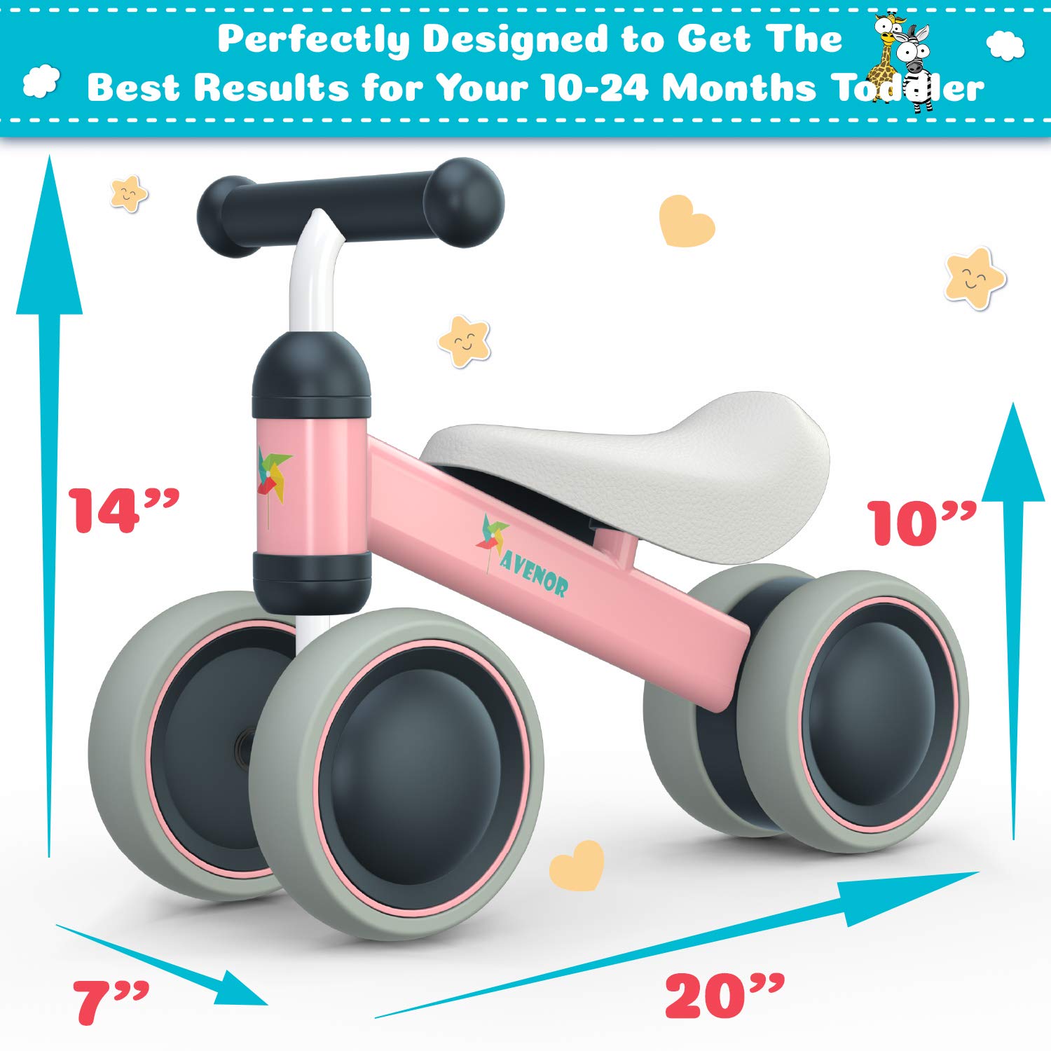 Baby Balance Bike for 1 Year Old Girl Gifts 10-24 Month Toddler Balance Bike First Birthday Gift No Pedal Infant 4 Wheels Bicycle
