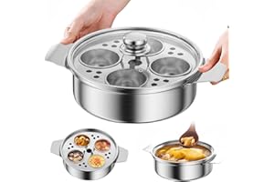 Egg Poacher ‎Stainless Steel Poached Egg Maker with 4 Cups, Nonstick Multipurpose Cooker Pot with Handle for Pots, Skillets a