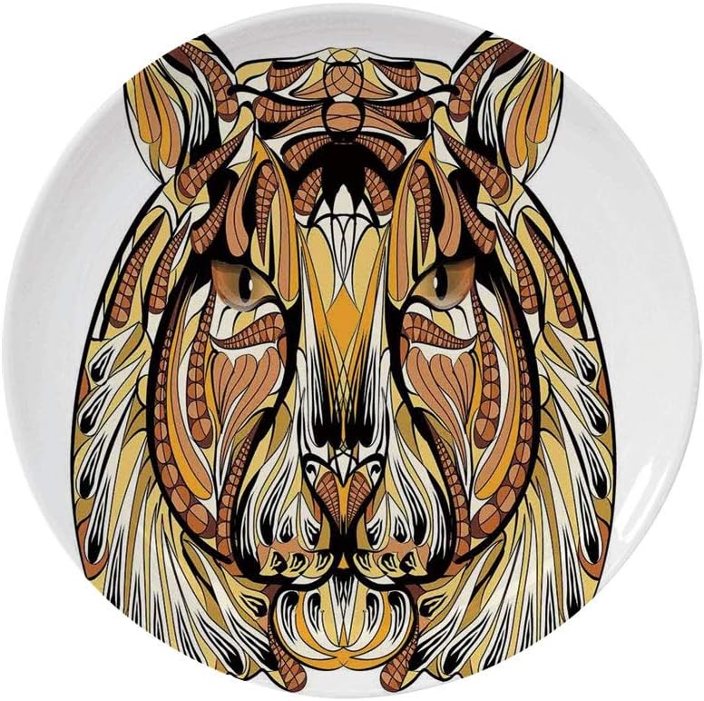 Ylljy00 Tattoo Decor 8" Dinner Plate,The Ancient Knights of Round Table Celtic Symbol with Saviour Angel Wings Ceramic Decorative Plates,Dining Table Tabletop Home Decor,White and Black