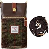 TAILORMAP Harris Tweed Handmade Crossbody Cell Phone Bag for Women Small Shoulder Purse with Microfiber Leather Wool Fabric