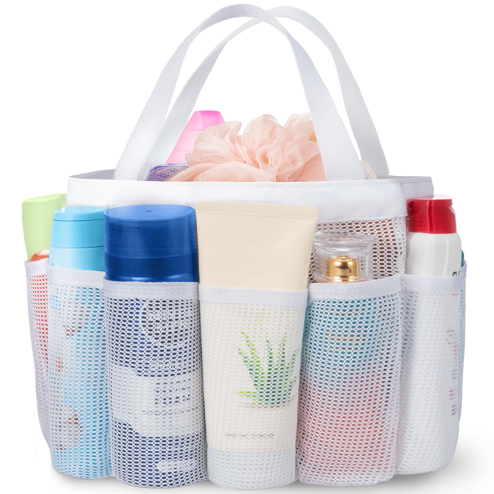 Photo 1 of Lifewit Mesh Shower Caddy Freestanding Portable Shower Tote Bag for College Dorm, Bathroom, Gym, Travel, Quick Dry Hanging Shower Organizer with 7 Storage Pockets for Toiletry Essentials, White
