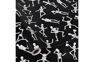 Titiweet Dancing Skeleton Wrapping Paper - 17" x 16.4 ft - Fun & Spooky Gift Wrap for Halloween, Birthday Parties, Gothic Decor, Party Favors