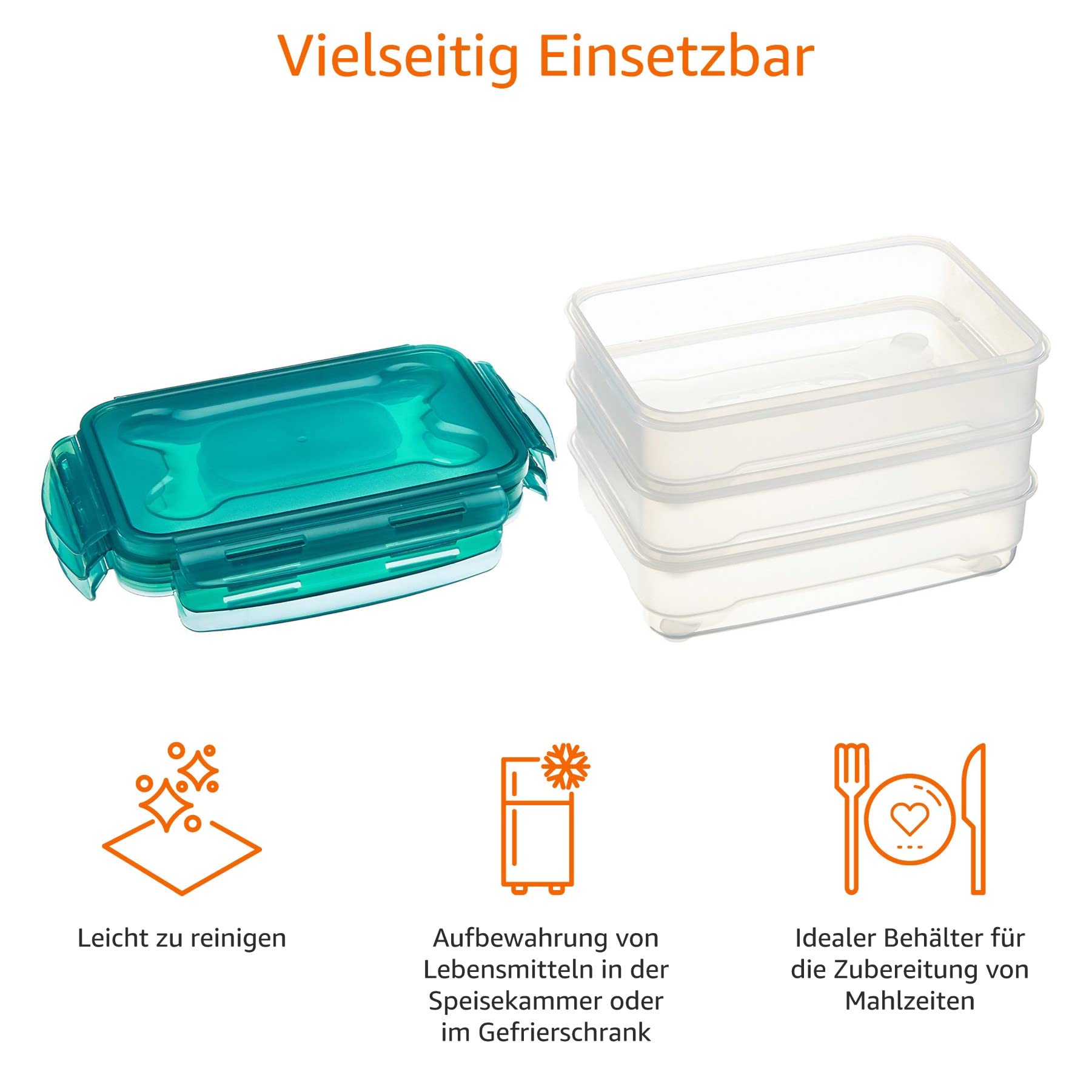 Amazon Basics Gefrierbehälter im Set, mit Deckel, luftdicht, auslaufsicher, stapelbar, für Kühlschrank/Gefriertruhe, BPA-frei, Kunststoff, mikrowellen- und spülmaschinenfest, 3 x 1.2 l, farblos 4