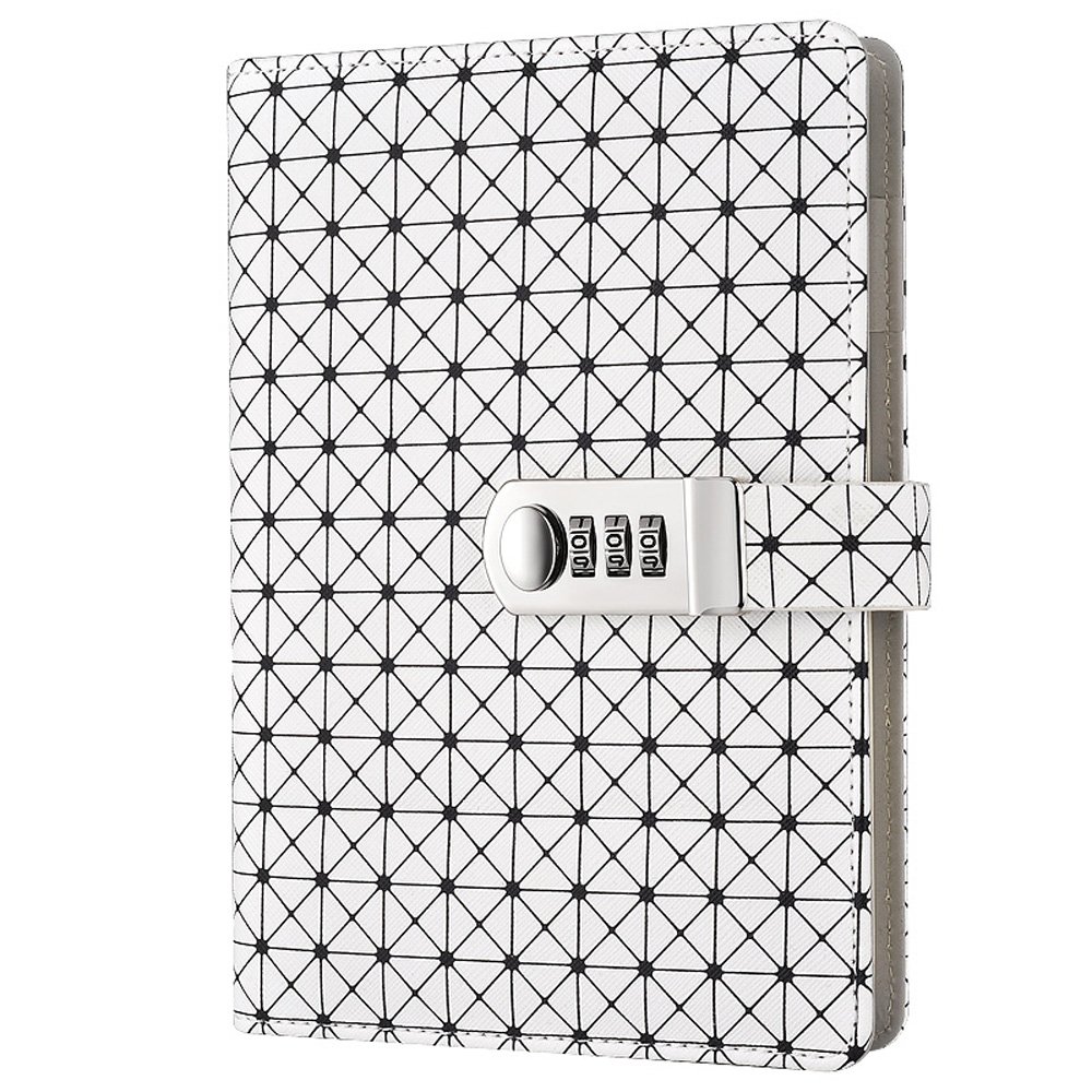 Yakri A5 Password Notepad Creative Password Lock Diary PU Leather Password Notebook TPN094 (White)