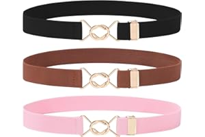 Kajeer Kids Elastic Belt for Girls,3 Pack Youth Belts Stretch Adjustable Gold Round buckle Toddler Belts for Uniform Casual