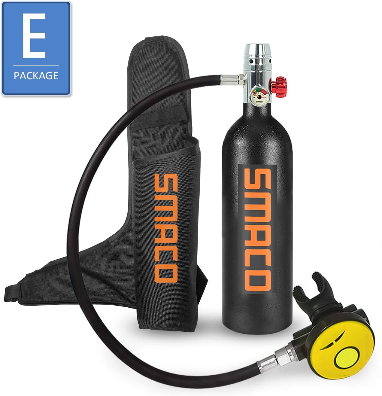 SMACO S400 Scuba Diving Tank Equipment, Mini Scuba Dive Cylinder with 12-18 Minutes Capability, 1 Litre Capacity with Refillable Design, Pony Bottle for Emergency Backup
