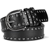 maikun Studded Leather Belt for Women, Punk Goth Grunge Belt for Jeans