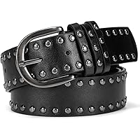 SANSTHS Women Double Grommet Studded Belts, black Leather Belt for