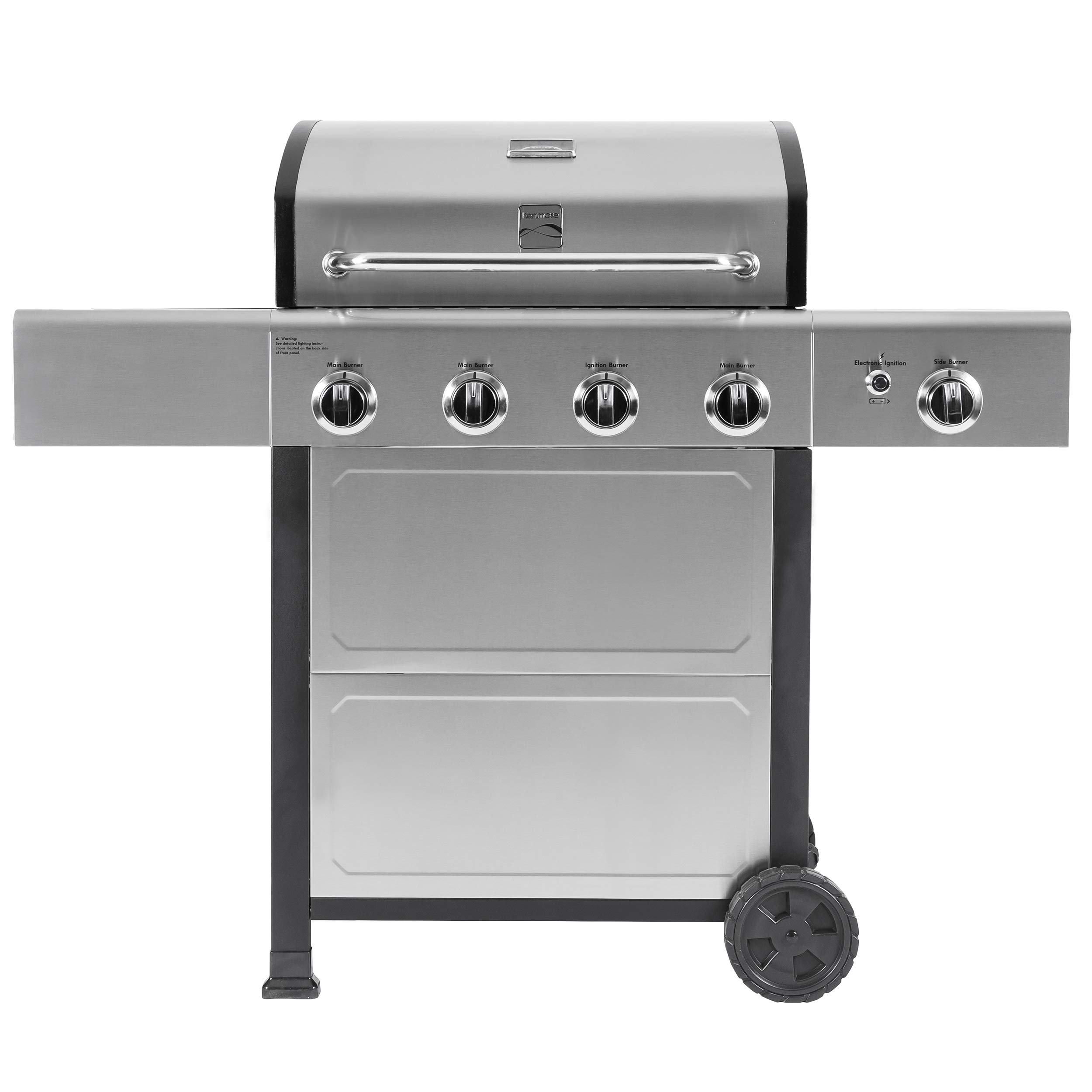 Photo 1 of Kenmore 4-Burner Gas Grill with Side Burner, Outdoor BBQ Grill, Propane Gas Grill, Cast Iron Cooking Grates, Electronic Ignition, Warming Rack, Open Cart Design, 53000 BTUs, Stainless Steel