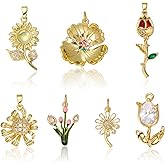 COGCHARGER 7Pcs Gold Flower Charms for Jewelry Making Floral Crystal Charms Brass Cubic Zirconia Pendant for Earring Bracelet Necklace DIY Accessories