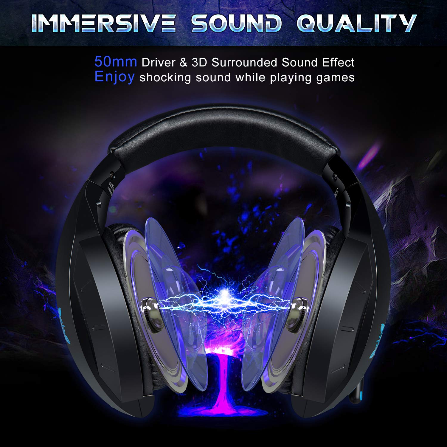 Gaming Headset with Mic Stereo Sound Noise Cancelling Headphone for Xbox One PC Mac PS4 Table Phone(Blue)