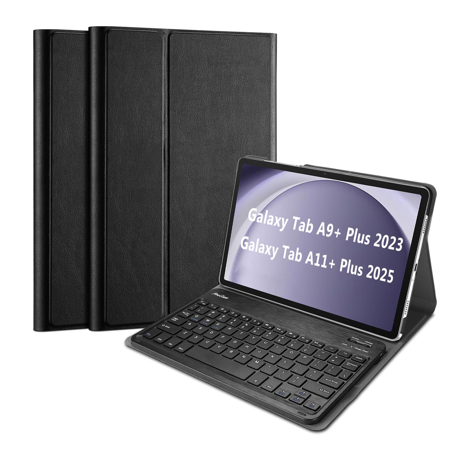 ProCase Keyboard Case for Galaxy Tab A9 Plus 11 Inch 2023 SM-X210/X215/X216/X218, PU Leather Case with Magnetic Detachable Wireless Keyboard for Galaxy Tablet A9+ 11"- Black