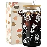 Mikopei Cat Gifts for Women Girls - Funny Glass Cups with Lids and Straws, Cute Cool Cat Lover Gifts Decor Stuff Accessories, Iced Coffee Cup Tumbler for Bestie Birthday, 16 oz