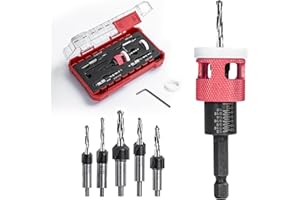 CSYIBEIELEC 5 Pcs Countersink Drill Bit Set with Low Friction Depth Stop,1/4" Hex Shank,HSS M2 Tapered Bits 1/8" 9/64" 5/32" Drill+3/8” 82° Counter-Bore,11/64" 3/16" Drill+ 1/2" 82° Counter Bore (Red)