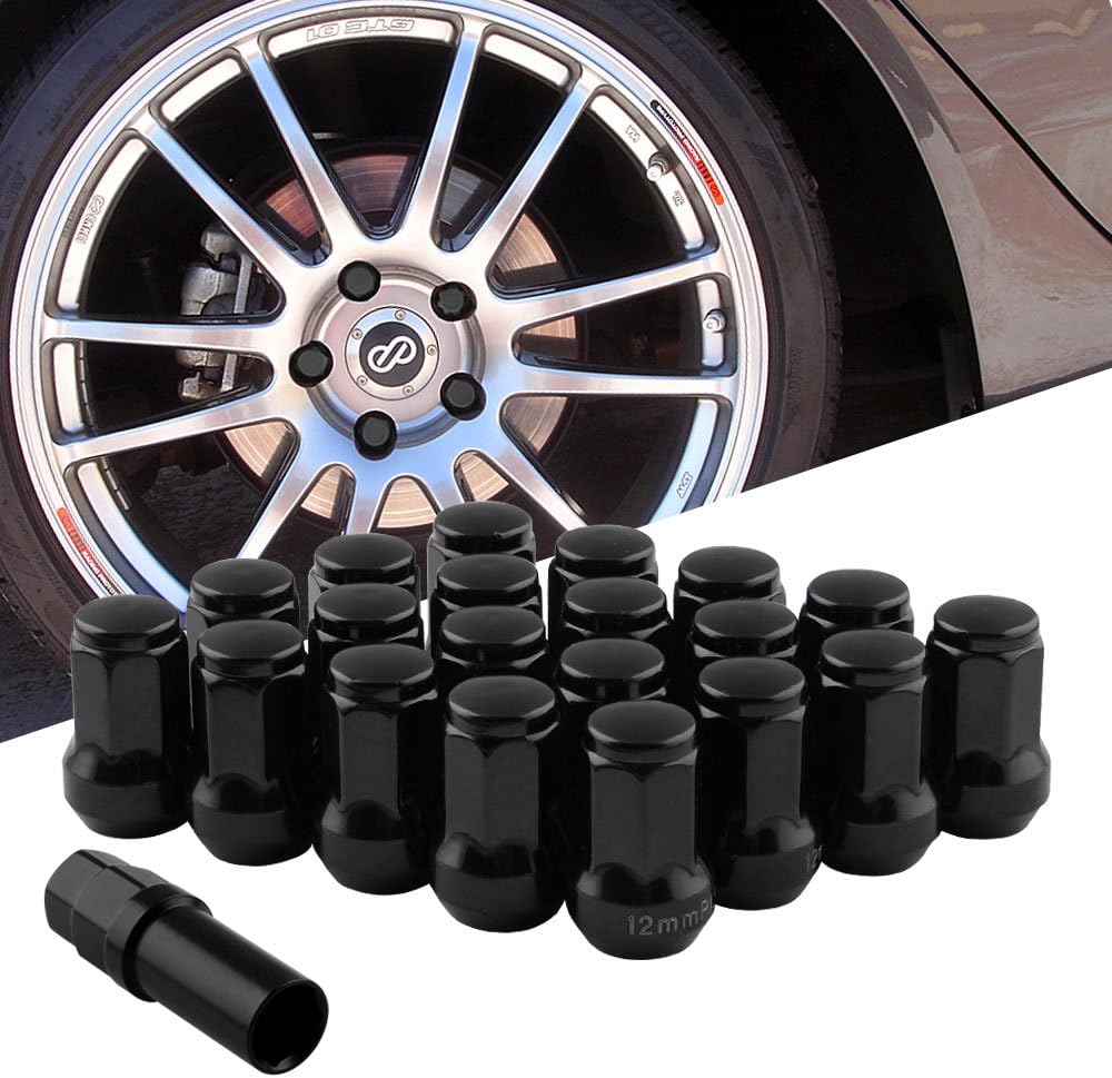 Amazon Ruien スチール製 ホイールロックナット M12 X P1 5 個セット 長さ33mm 外七角 テーパー60 4穴 5穴用 19hex 21hexソケット付 ショートナット ラグナット レーシングナット 軽量 盗難防止 トヨタ ホンダ マツダ ダイハツ 三菱の普通車と軽